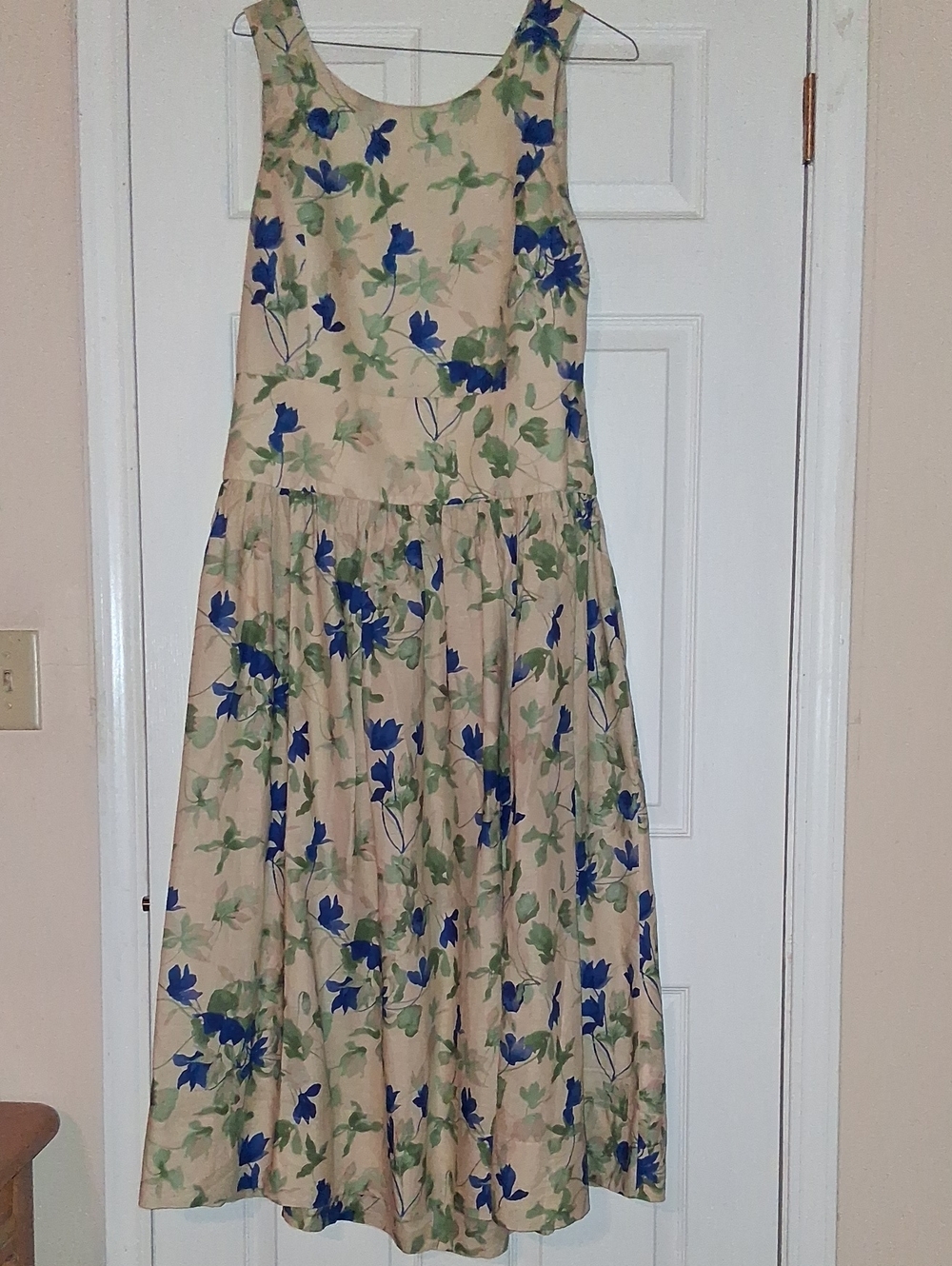 Tuckernuck Beige Floral Dress with Blue & Green Flower & Leaf Print